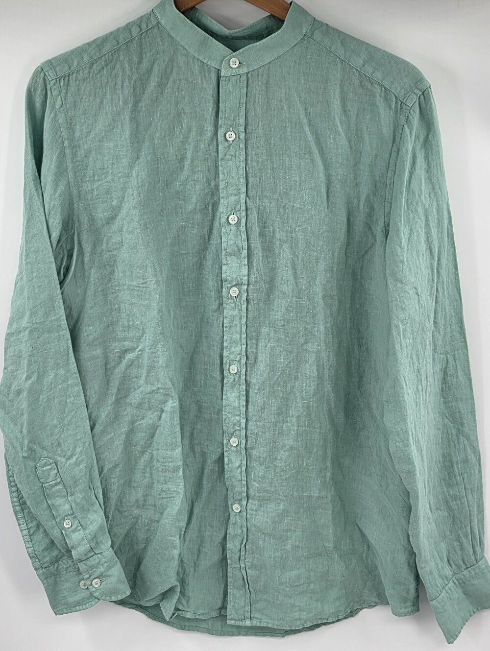 Massimo Dutti 100% Linen Mint Green Button Up Top Long Sleeve Medium M